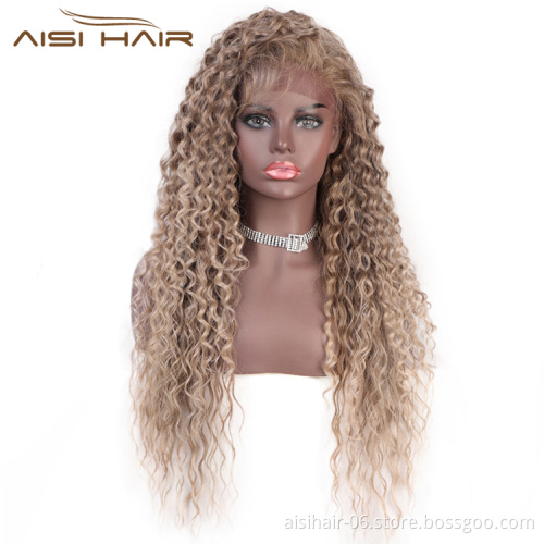 Ombre Blonde Wig Deep Dark Root Wig Long Wavy Kinky Curly Wave Front Lace Hair Wigs For Women